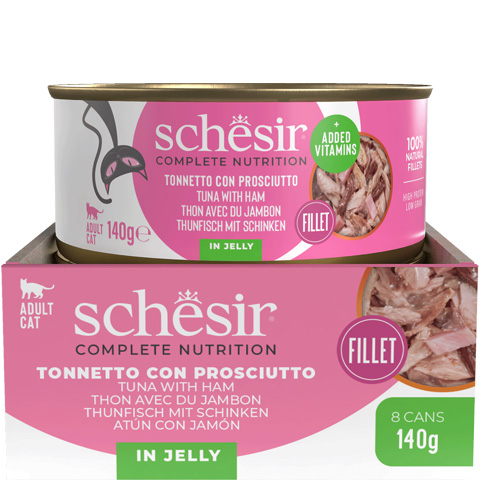 Schesir C&B konzerva Tuniak a šunka v želé 140g karton